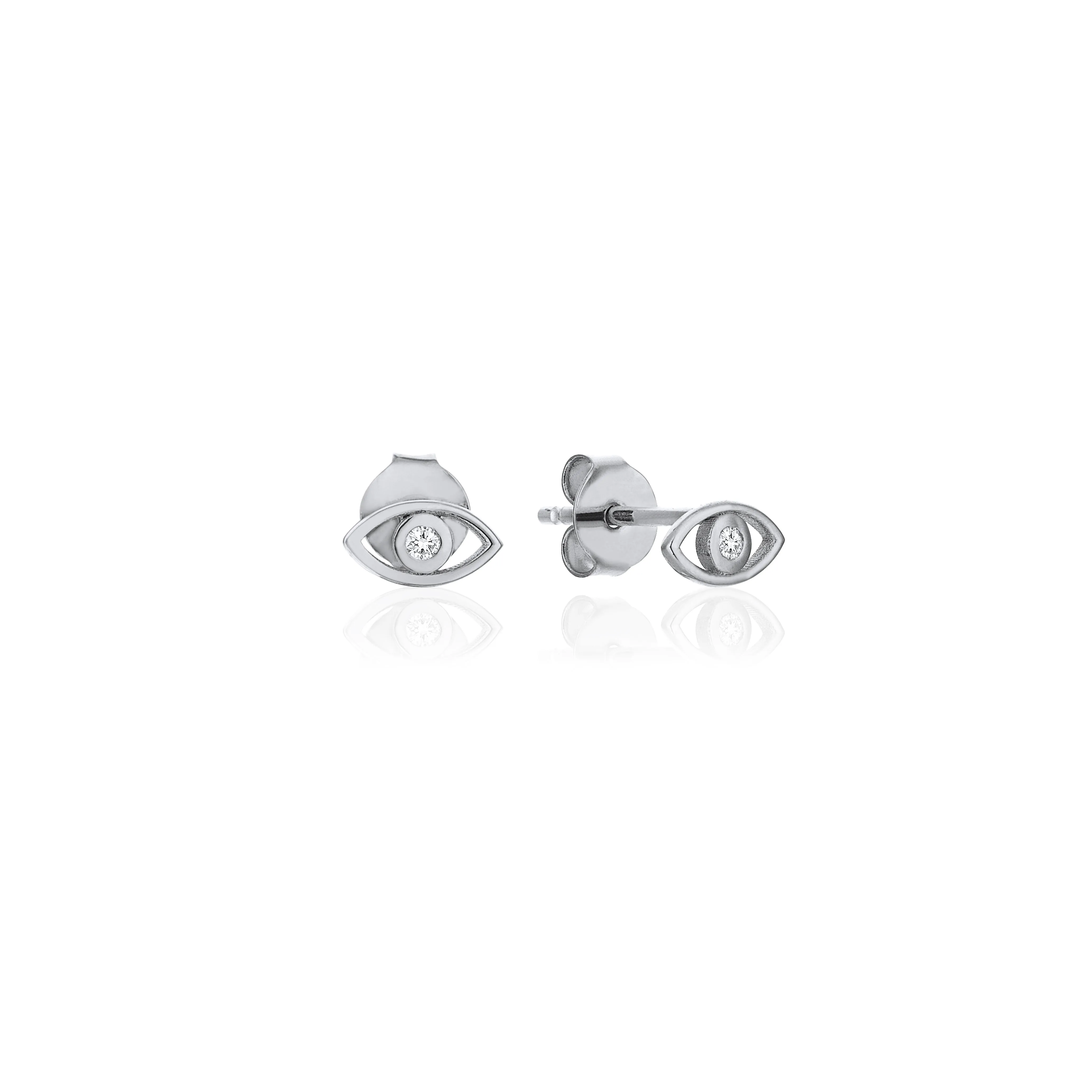 14K Solid Gold Evil Eye Studs with Diamonds