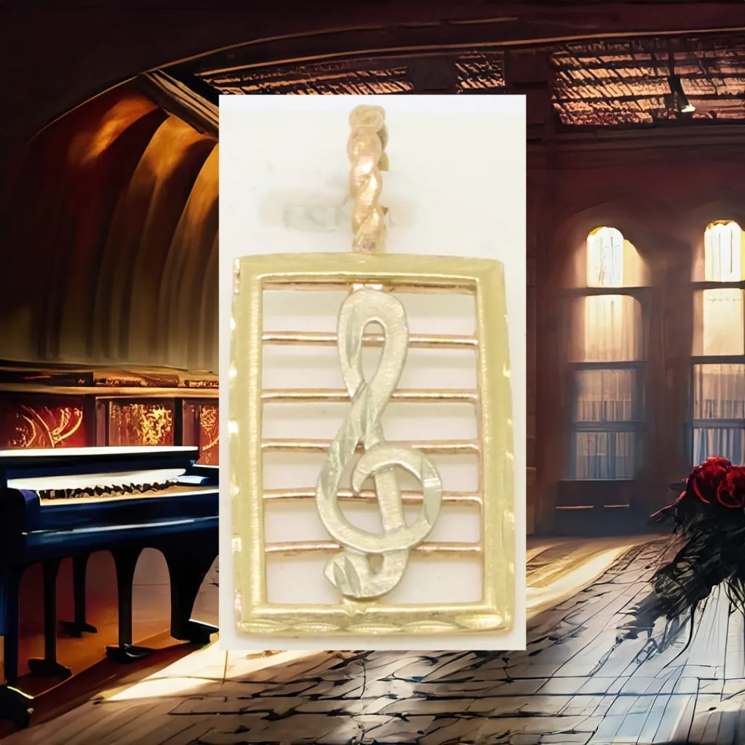 14K Yellow, Rose, and White Gold Musical Note Pendant (Estate Jewelry)