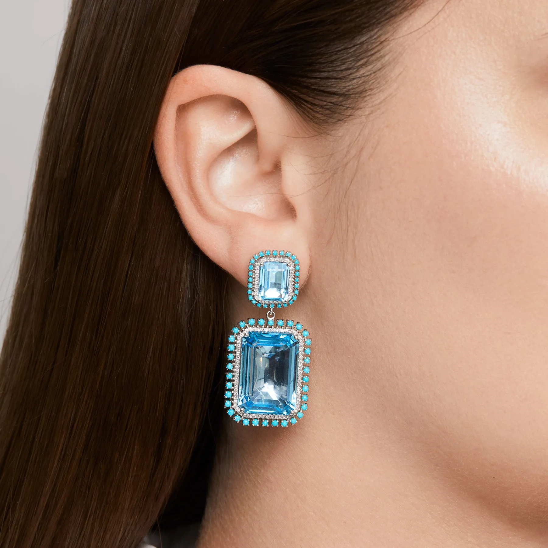 18KT White Gold Blue Topaz Turquoise Diamond Luxe Olympia Earrings