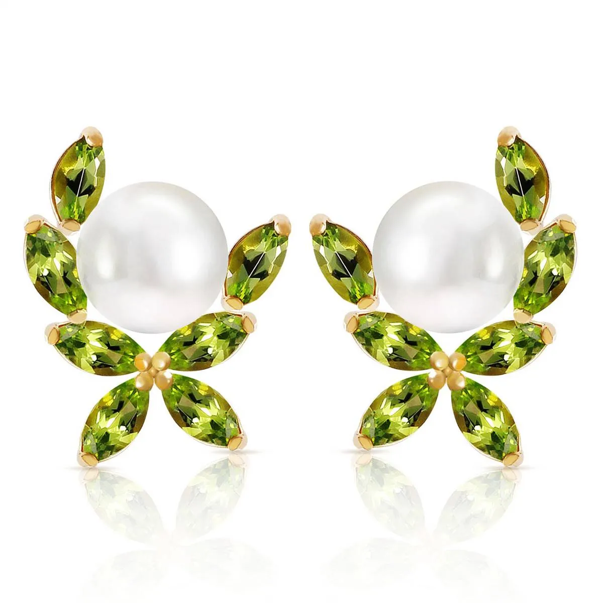 3.25 Carat 14K Solid Yellow Gold Stud Earrings Natural Peridot Pearl