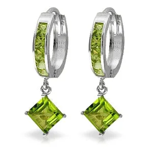 4 Carat 14K Solid White Gold Hoop Earrings Dangling Peridot