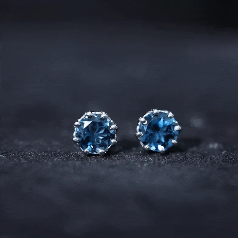 7 MM Decorative London Blue Topaz Solitaire Stud Earrings
