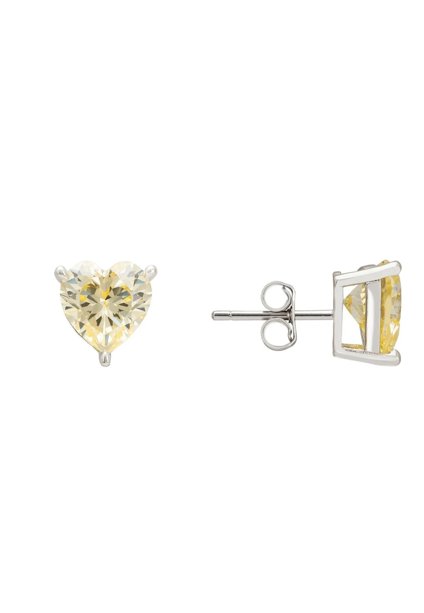 Amore Heart Stud Earrings Lemon Topaz Silver