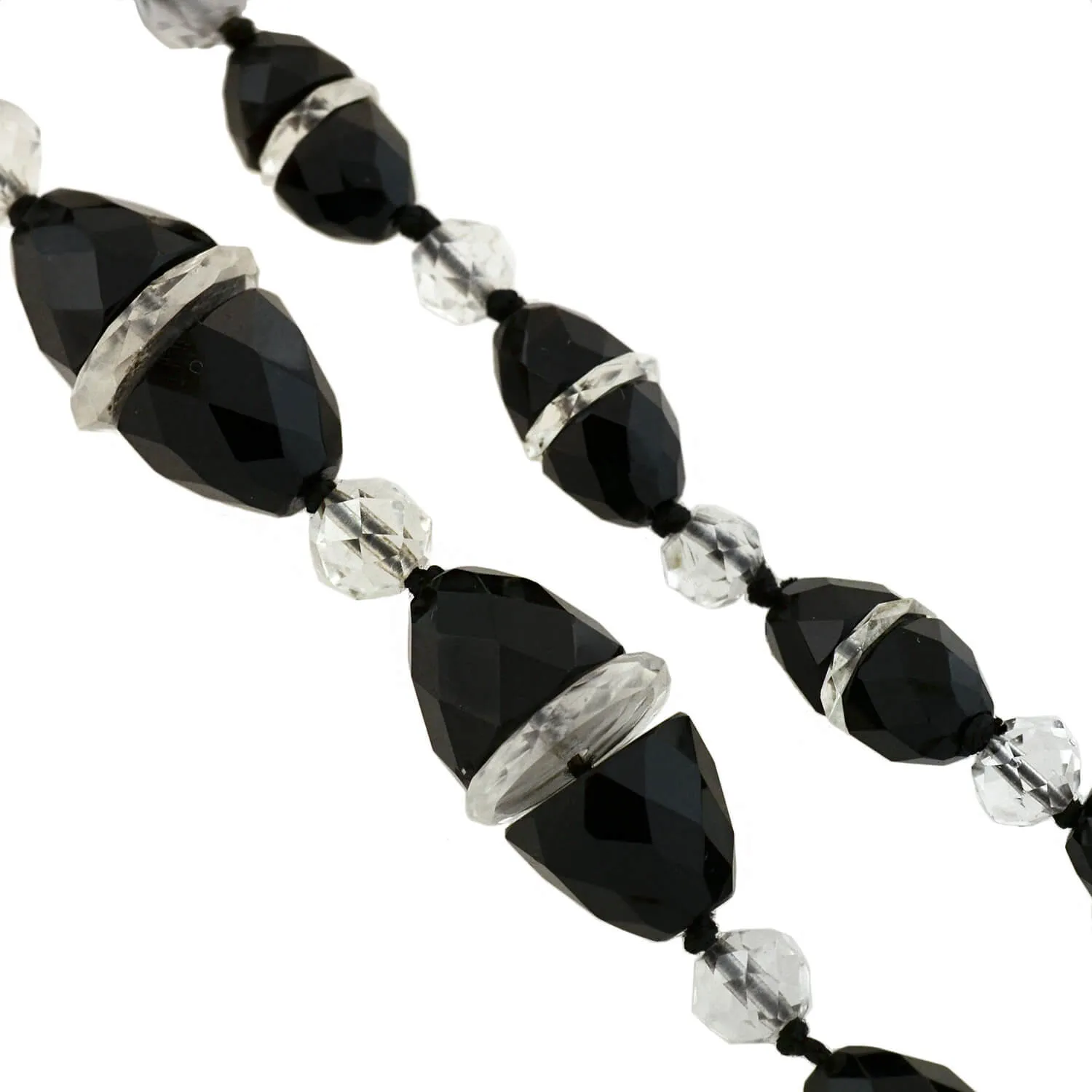Art Deco Onyx   Rock Quartz Crystal Necklace 33"