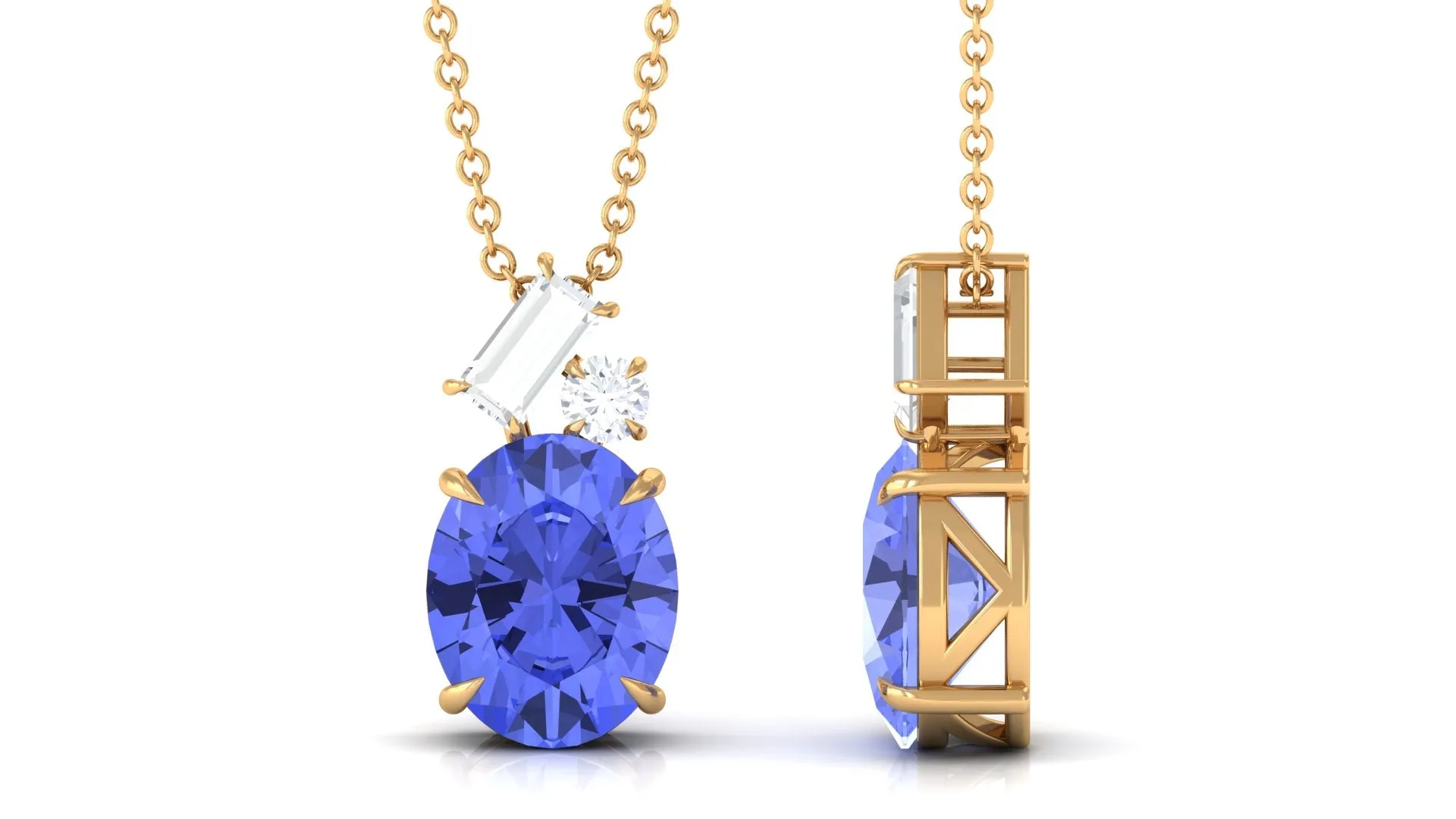 Claw Set Oval Tanzanite and Diamond Cluster Pendant