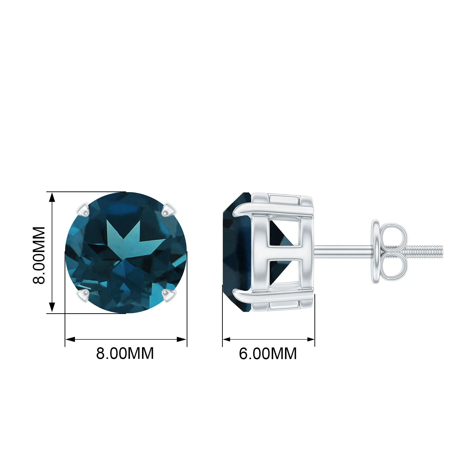 December Birthstone 4.25 CT London Blue Topaz Solitaire Stud Earrings