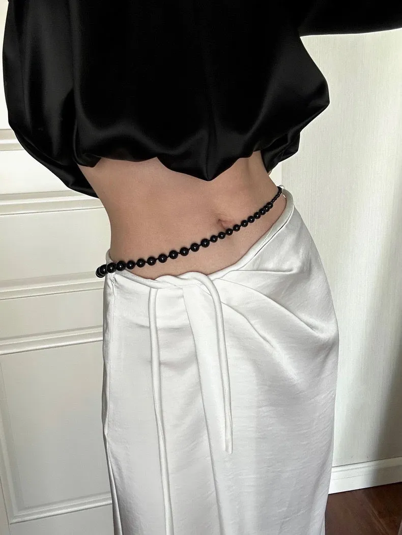 Gradient Black Agate Stone Long Necklace