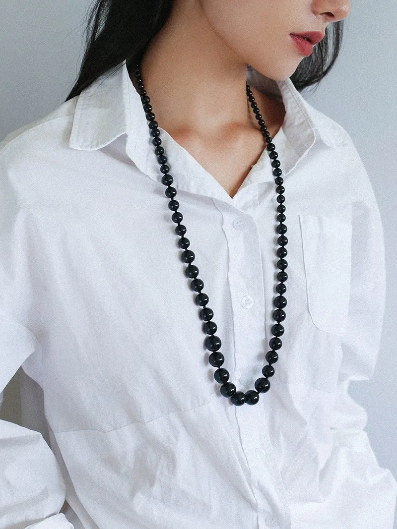 Gradient Black Agate Stone Long Necklace