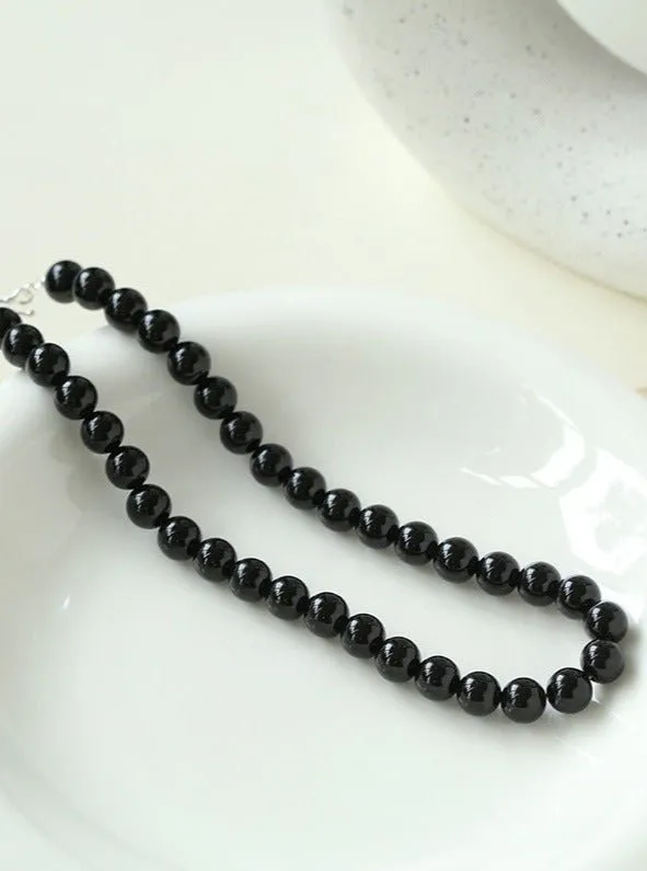Harmonious Gemstone Necklaces Black Onyx Stones 10mm