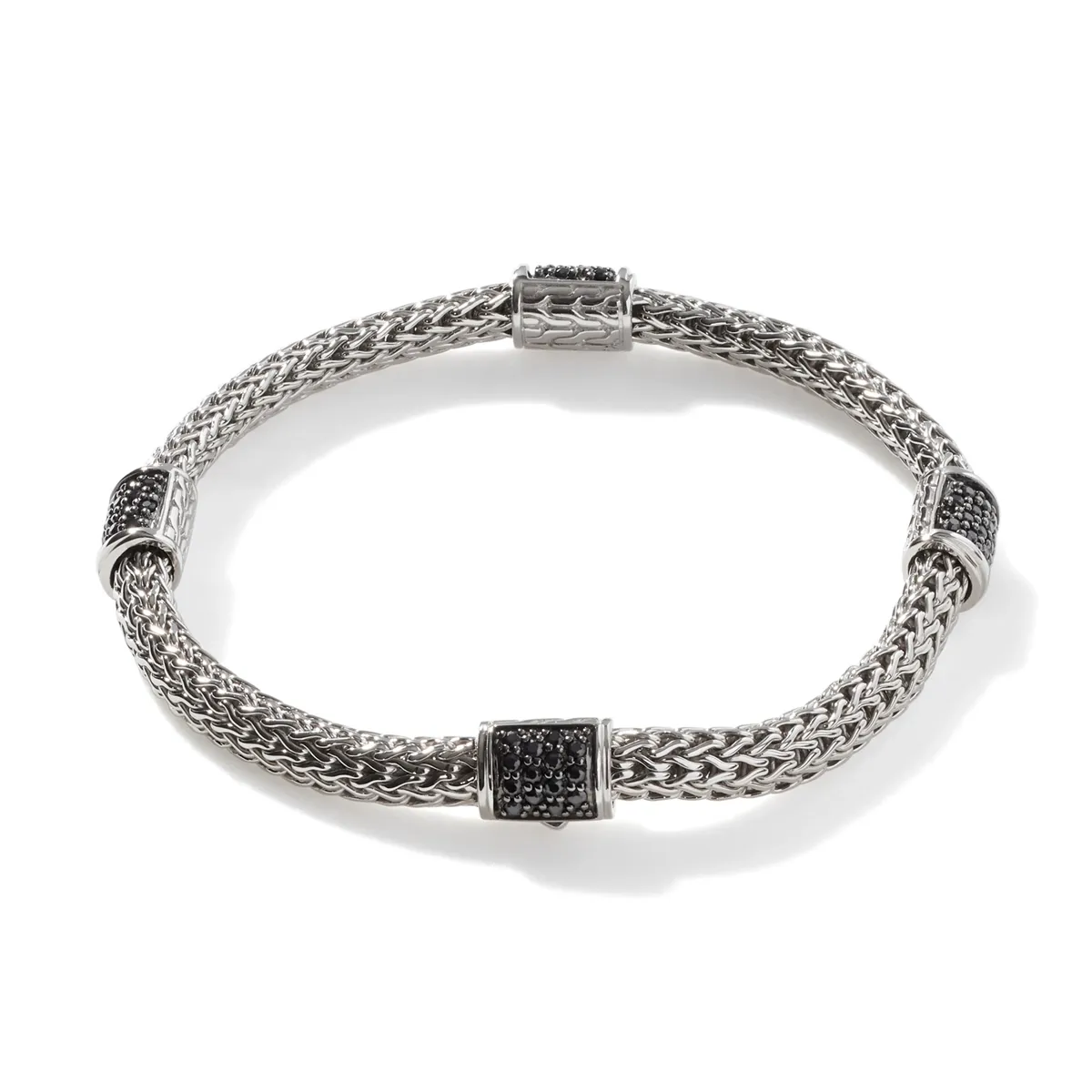 John Hardy Classic Chain Sterling Silver Lava Four Station Chain Bracelet with Black Sapphire