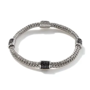 John Hardy Classic Chain Sterling Silver Lava Four Station Chain Bracelet with Black Sapphire
