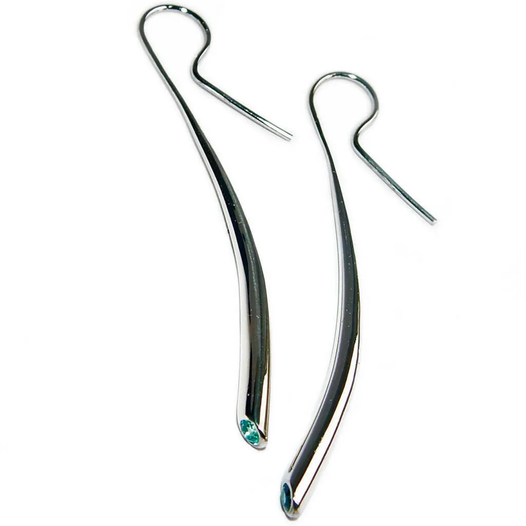 Long Silver Wiggly Drop Earrings with Blue Topaz