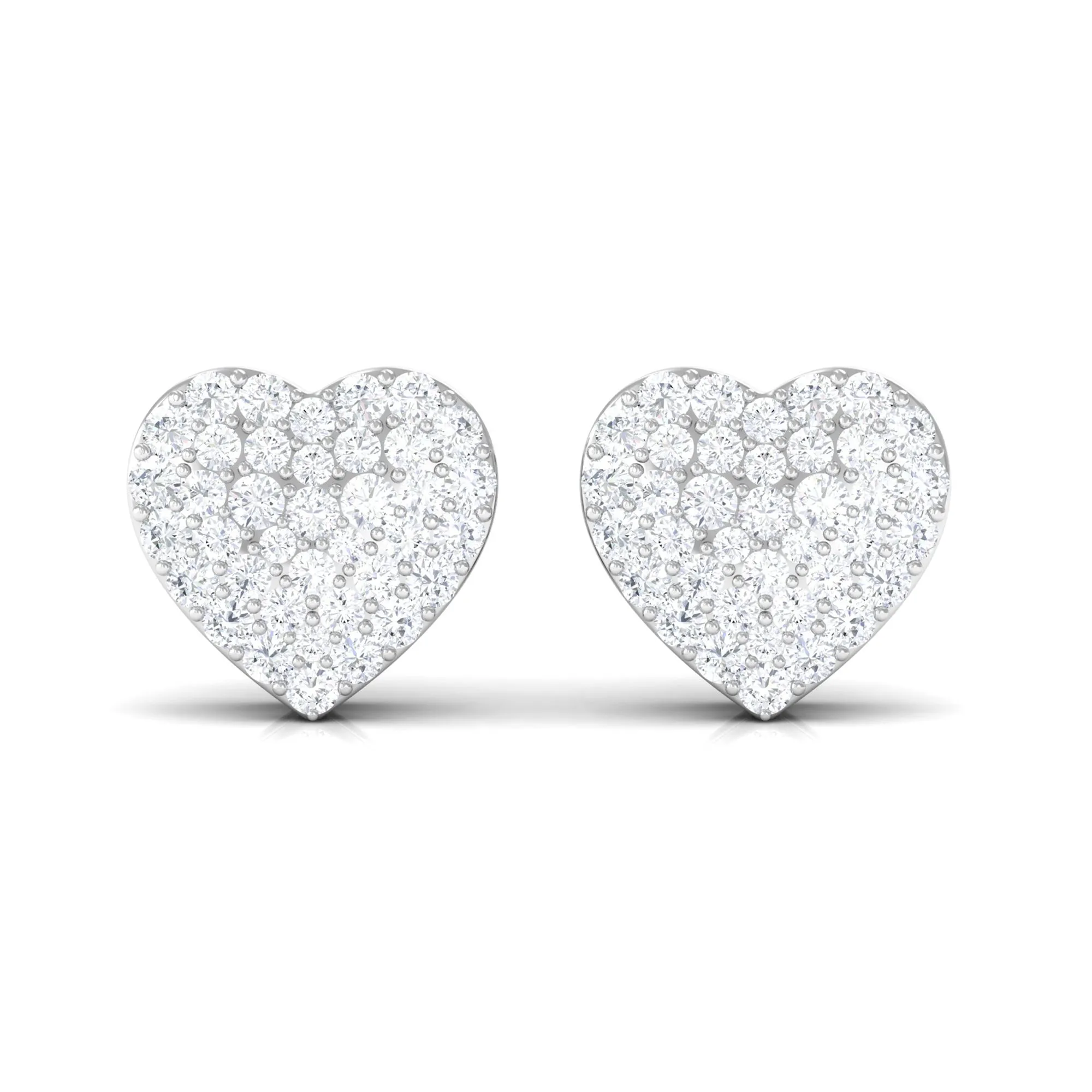 Pave Set Round Diamond Heart Stud Earrings