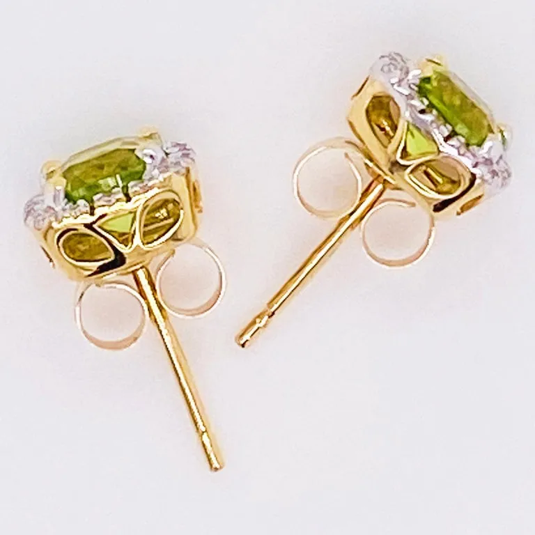 Peridot & Diamond Halo Stud Earrings