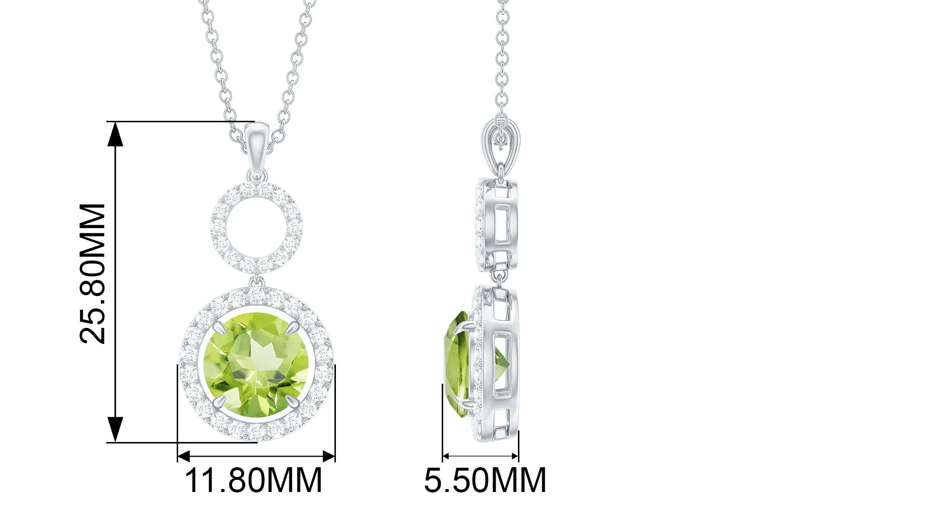 Round Peridot and Diamond Dangle Pendant