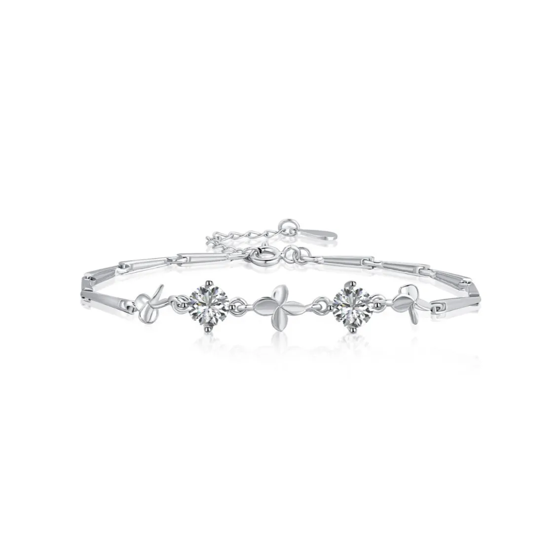 Sparkling Round Stones & Flowers Bar Link Bracelet