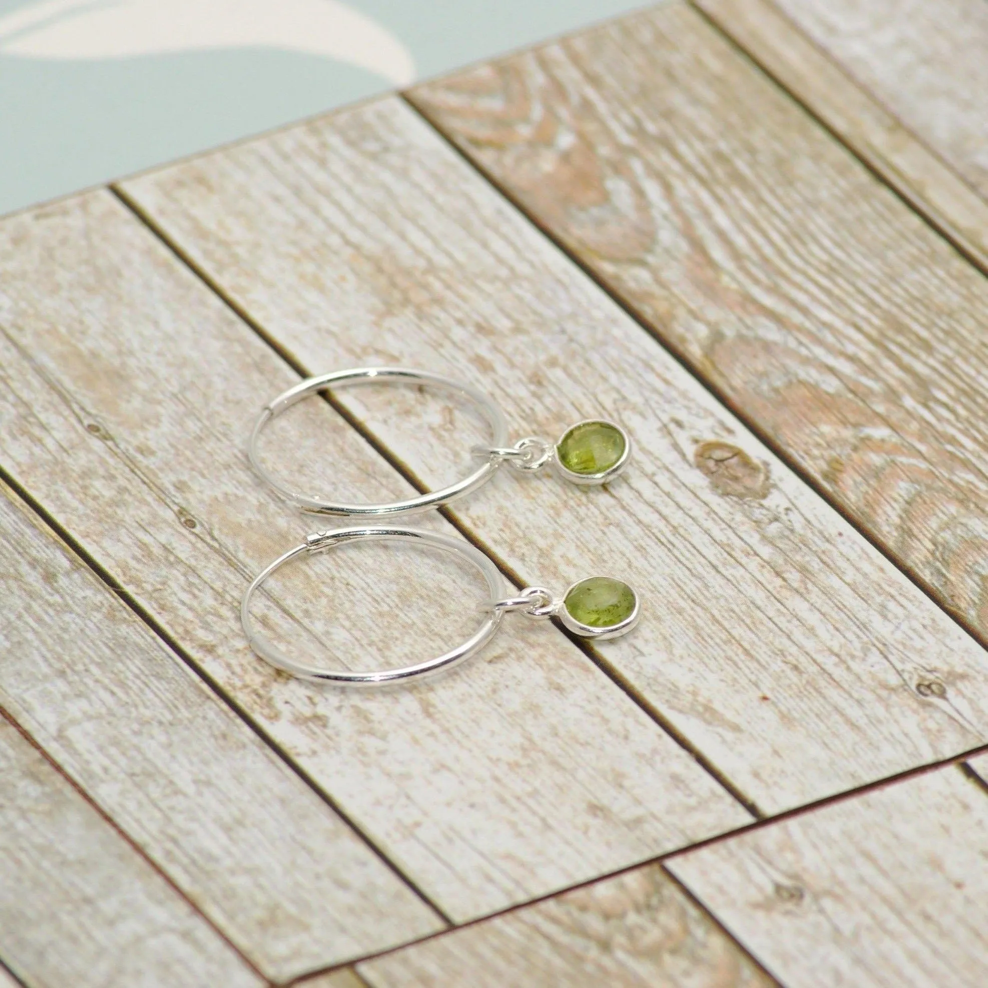 Sterling Silver Peridot Hoop Earrings